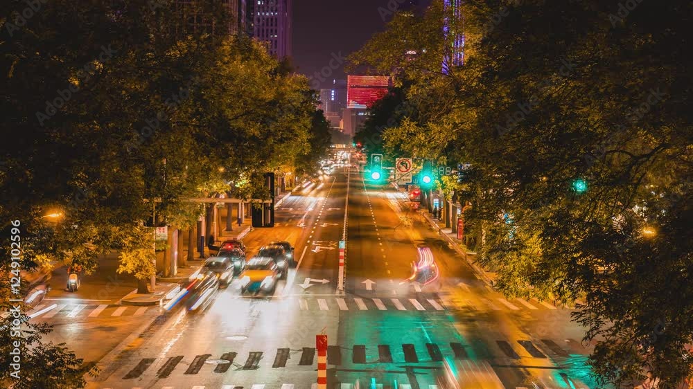 Shocking night traffic on Zhongshan Road in Shijiazhuang with dynamic time lapse photography