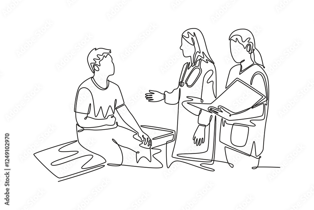 Hospital activity concept. Single line draw design vector graphic illustration. Hospital activity concept. Single line draw design vector graphic illustration.