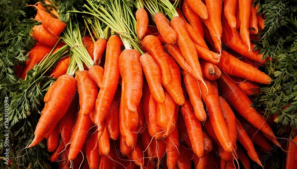 Freshly harvested carrots displayed at a local market for shoppers in autumn season Freshly harvested carrots displayed at a local market for shoppers in autumn season