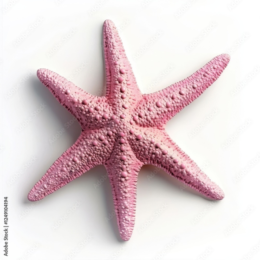 Pink Starfish on White Background with Unique Textural Details Pink Starfish on White Background with Unique Textural Details