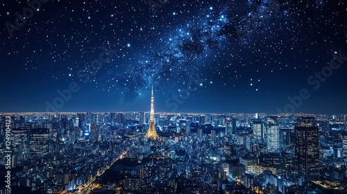Tokyo Nightscape Under Starry Sky