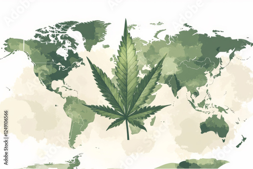 Fototapeta Naklejka Na Ścianę i Meble -  cannabis leaf on the world map