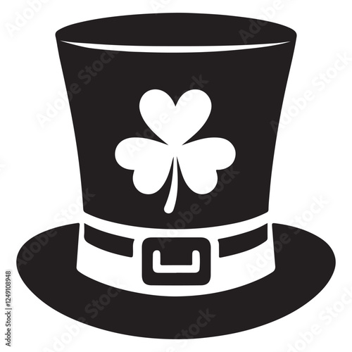 Top Hat with Shamrock Silhouette, Black top hats silhouette pattern, white background, festive St. Patrick's Day design. eps 10