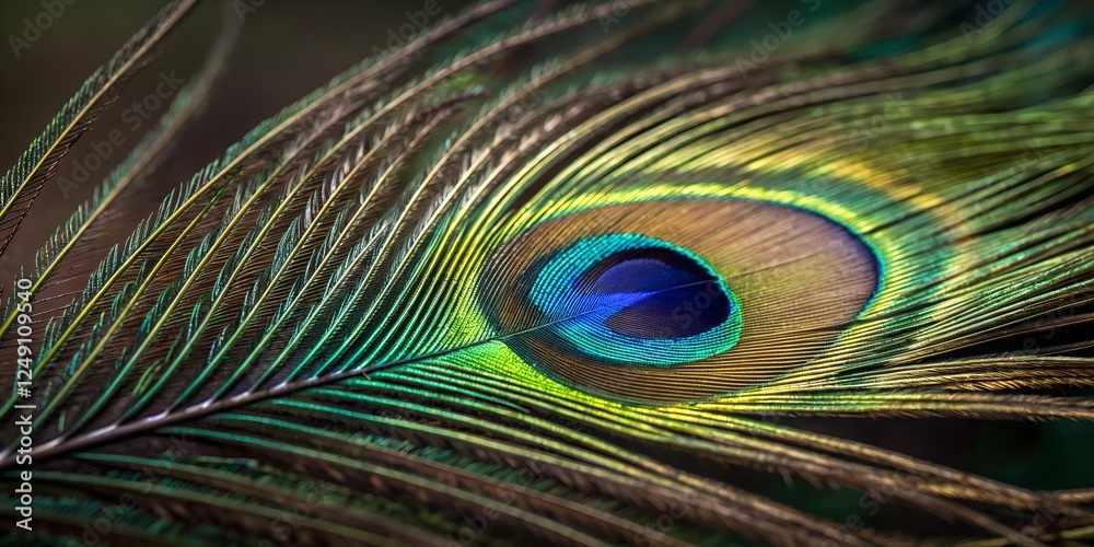 Fototapeta premium Vibrant Peacock Feather with Unique Patterns and Colors – Exotic Plumage Close-Up