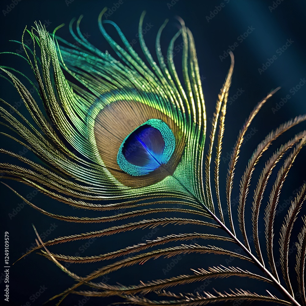 Obraz premium Vibrant Peacock Feather with Unique Patterns and Colors – Exotic Plumage Close-Up