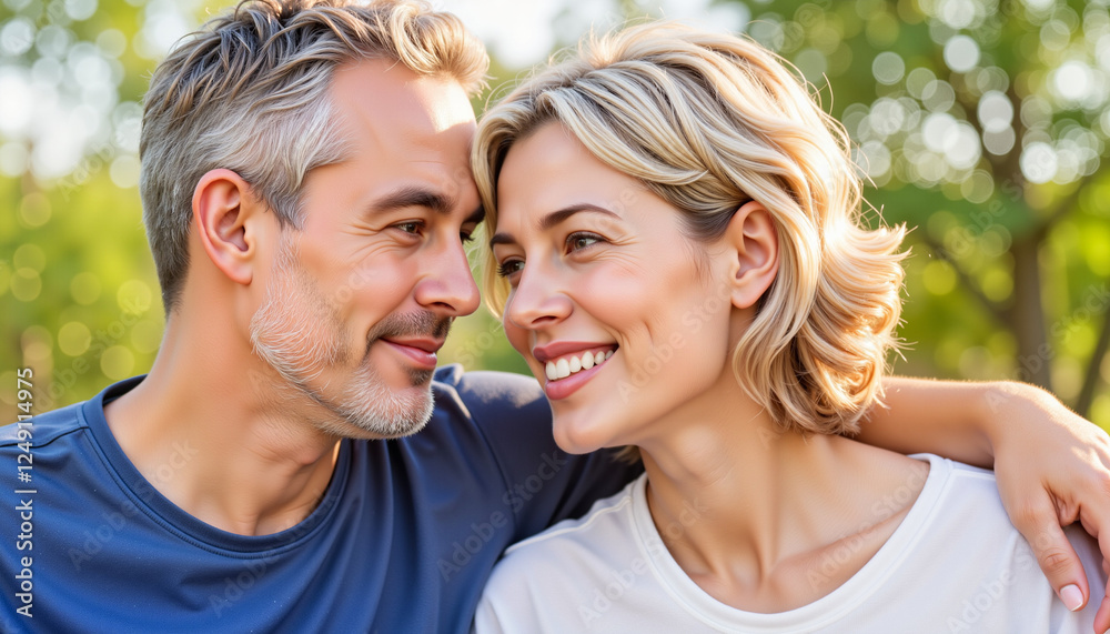Joyful connection between happy couple in nature, love and intimacy Joyful connection between happy couple in nature, love and intimacy