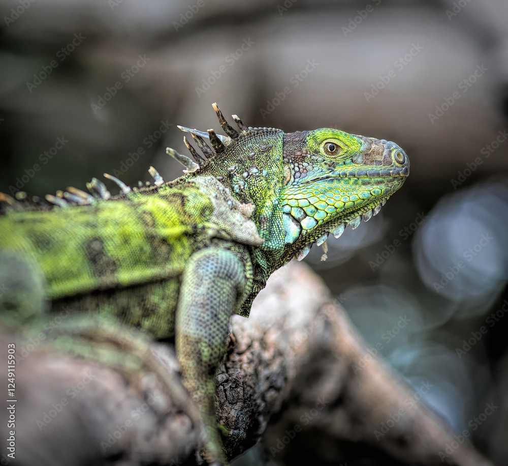 Fototapeta premium green iguana on a rock