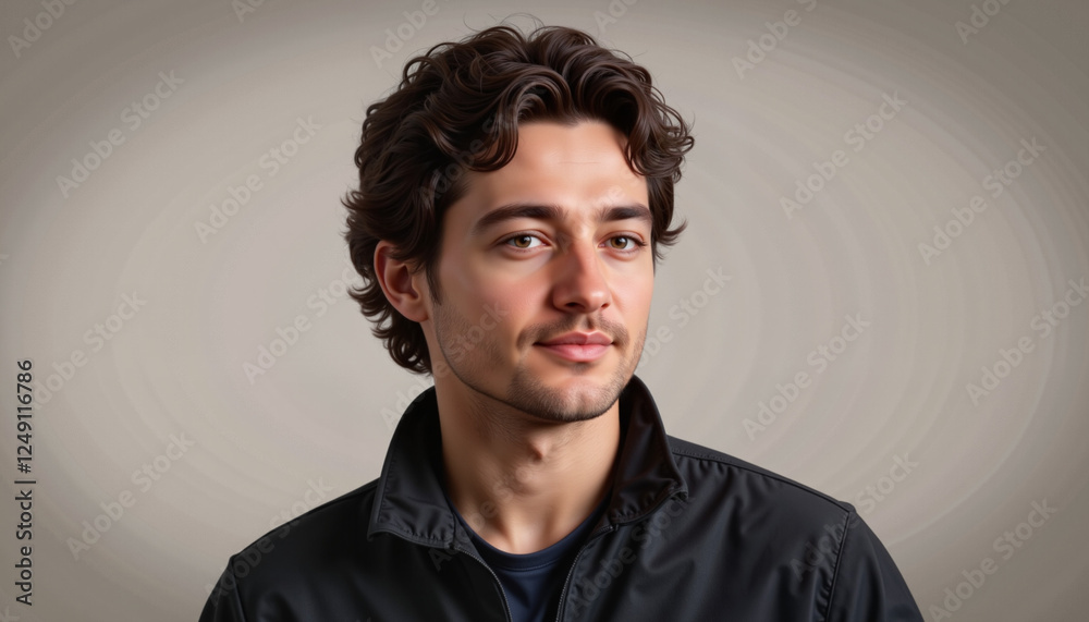 Obraz premium Young man gazing thoughtfully in muted background, introspective moment