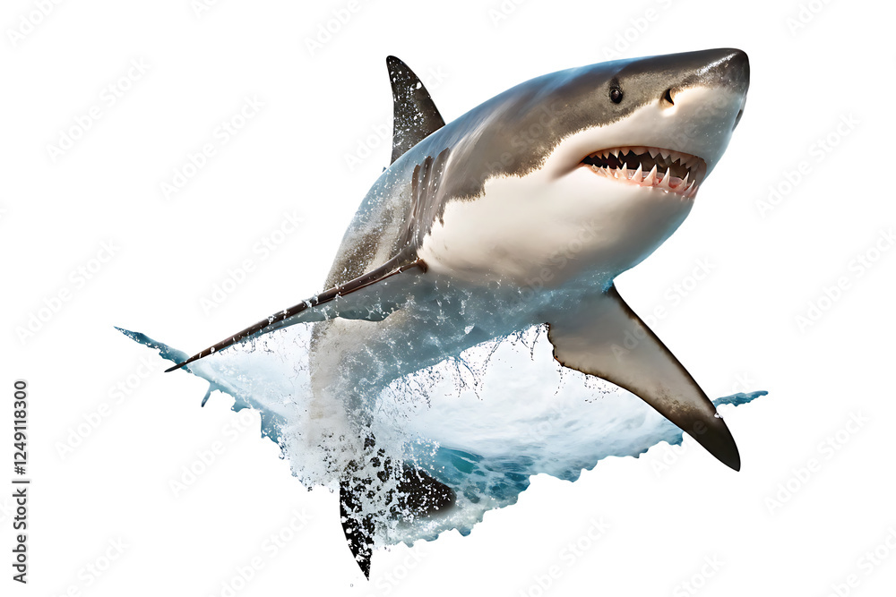 Fototapeta premium great white shark, breaching water surface, isolated on transparent background.png