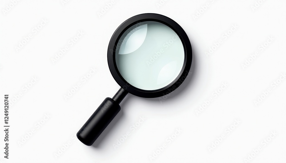 Enhance Your Vision: Magnifying Glass with Sleek Black Handle and Glossy Reflective Surface on White Background