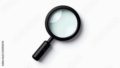 Enhance Your Vision: Magnifying Glass with Sleek Black Handle and Glossy Reflective Surface on White Background photo