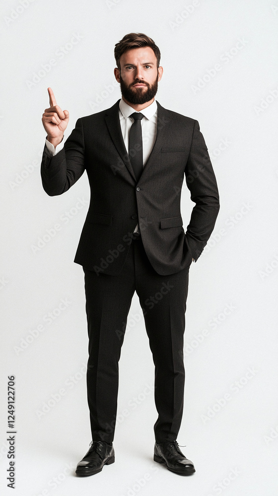 Elegantly Dressed Man Gesturing Sideways in Formal Attire Elegantly Dressed Man Gesturing Sideways in Formal Attire