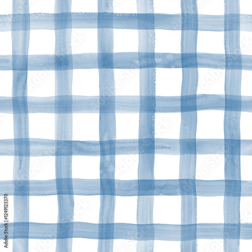 Wallpaper Mural Watercolor stripe gingham seamless pattern. Navy teal blue color striped background Torontodigital.ca