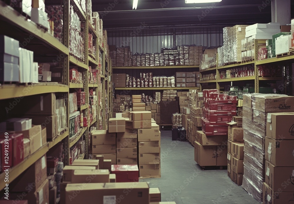 Organized Warehouse Stocking with Cardboard Boxes and Shelves Organized Warehouse Stocking with Cardboard Boxes and Shelves
