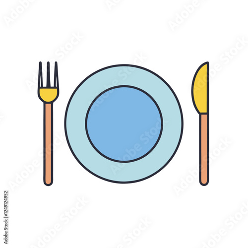 Modern Dinner Plate Flat Illustration