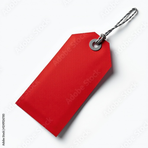 Vibrant Red Price Tag Adorns White Background with Metal Ring Detail