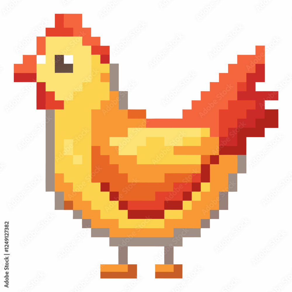 Fototapeta premium Pixel Art Chicken Character Retro Gaming Style Farm Animal Illustration