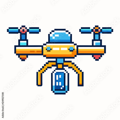 Pixel Art Drone Illustration   Modern Technology and Aerial Innovation