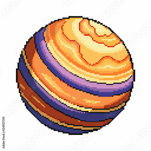 Pixel Art Planet with Colorful Stripes in Retro 8 Bit Style