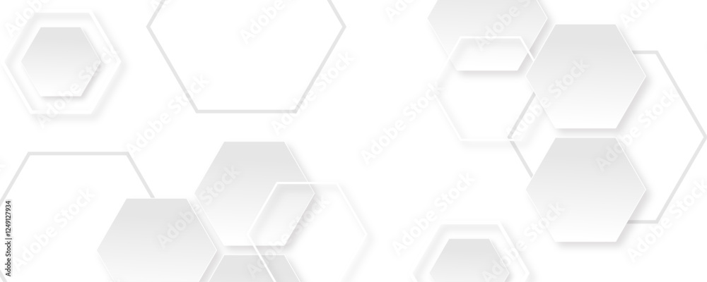 Hexagon abstract technology background. Growing white and gray color tech or science concept banner design.