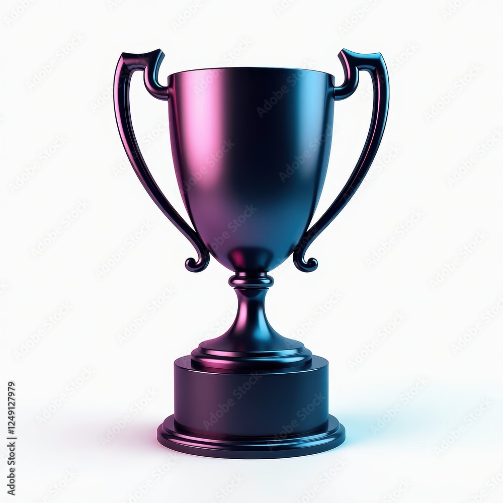 Glossy Metallic Blue Trophy 3D Rendered on White Background Glossy Metallic Blue Trophy 3D Rendered on White Background