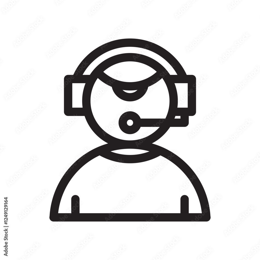Minimalist line icon of a customer service representative wearing a headset and tie. Perfect for business, support, call center, and communication-related designs Minimalist line icon of a customer service representative wearing a headset and tie. Perfect for business, support, call center, and communication-related designs