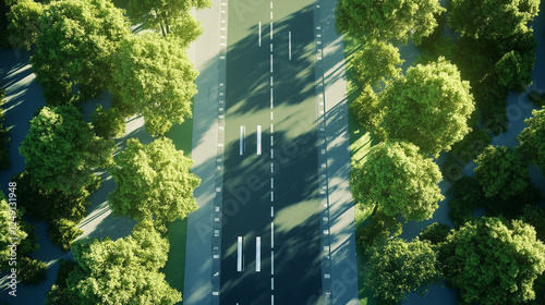 The beautiful road in the future with both sides of the street covered by a lush and Landscape with trees. Generated AI Illustration.