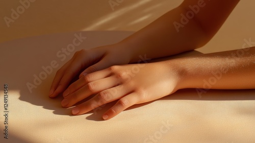 Wallpaper Mural Softly illuminated hands resting on a smooth surface, showcasing delicate skin tones and gentle shadows, emphasizing tranquility and calmness concept Torontodigital.ca