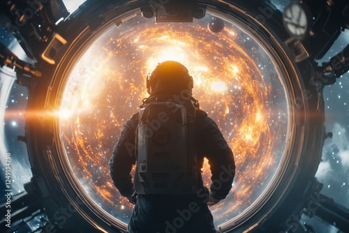 An astronaut experiencing zero gravity for the first time inside a space station
