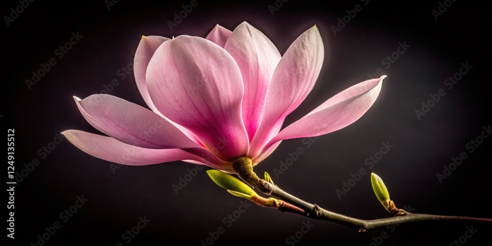 Obraz premium Pale Pink Magnolia Blossom Close-Up Silhouette, Spring Flower Branch Silhouette Photography
