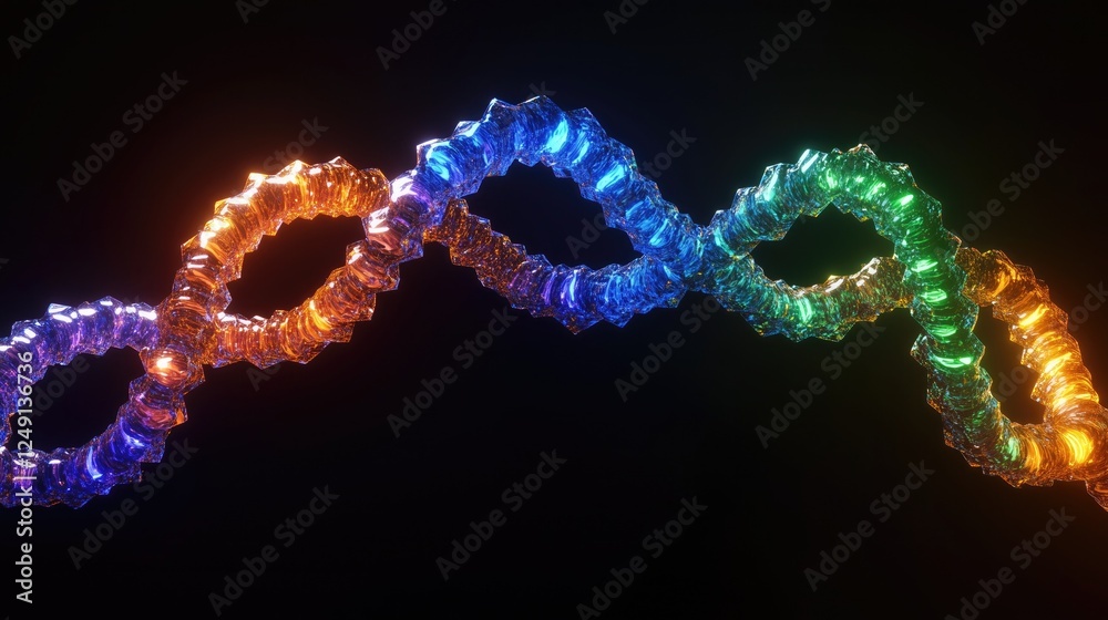 Color - changing, 3D - like DNA double - helix structure. Genetics and biotechnology concepts.