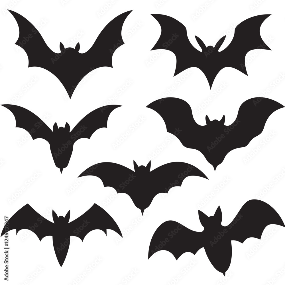 Fototapeta premium Bat silhouettes set animal pack of vector silhouette design 