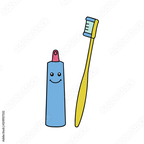 Toothbrush with Toothpaste Minimalist Illustration