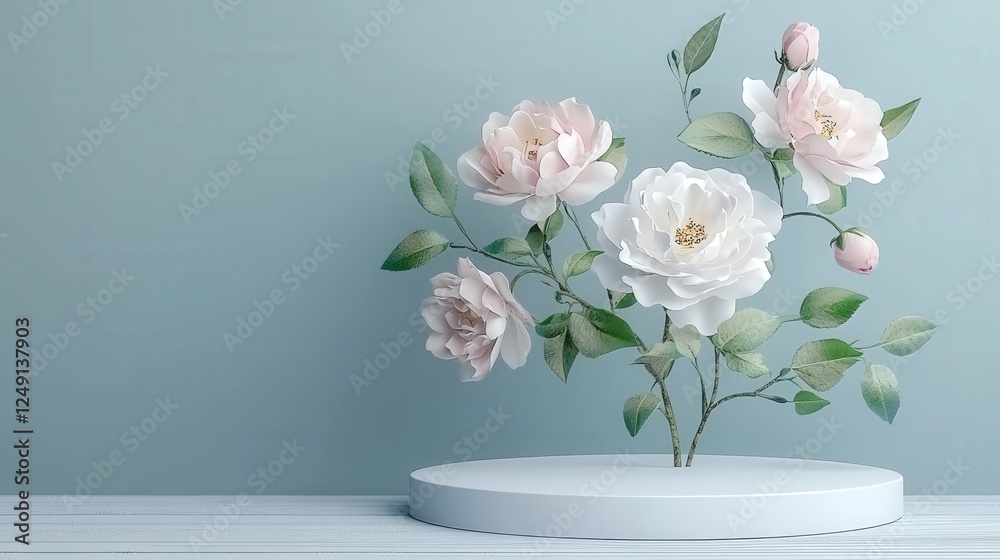 Obraz premium Elegant Floral Arrangement with Soft Pink Flowers on Light Background