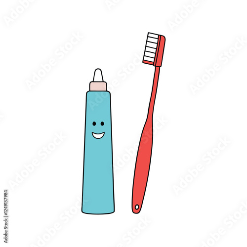 Toothbrush with Toothpaste Minimalist Illustration