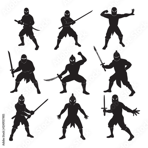Ninja silhouettes set samurai pack of vector silhouette design 
