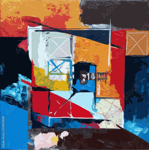 Illustration Vecteur Art Abstrait Contemporain Moderne Peinture Tableau Géométrique Multicolore Plan Architecture Carte Urbain Expression