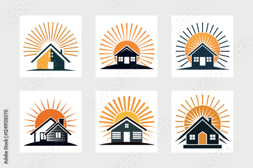  A house with a rising sun vector illustration.
