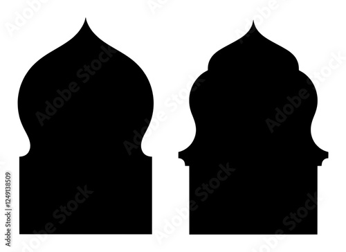 Ramadan Kareem Islamic Background – Arabic Arches, Mosque Silhouettes & Muslim Architecture Vector Design Elements. Traditional Western & Islamic Design, Black Arches & Geometric Shapes on Transparent