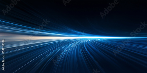 blue gradient abstract speed line on black background, horizontal straight line motion effect, vector illustration