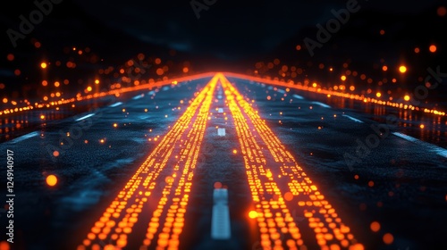 Glowing digital highway at night. photo