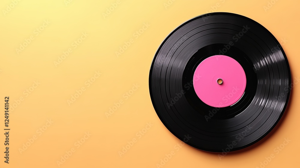 Minimalist Vinyl Record on Bright Yellow Background, Simple Design with Contrasting Colors and Clean Lines for Modern Aesthetic Minimalist Vinyl Record on Bright Yellow Background, Simple Design with Contrasting Colors and Clean Lines for Modern Aesthetic
