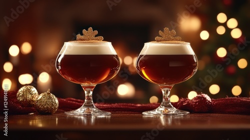 Festive Christmas Cocktails: Indulge in the spirit of the season with these two exquisite drinks, garnished with a touch of cinnamon and a festive snowflake. photo