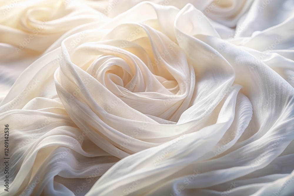 Fototapeta premium Panoramic View of Soft White Fabric Strips Draped Elegantly