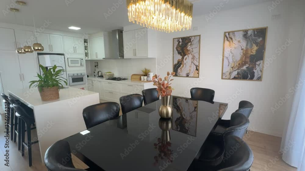 mesa preta em cozinha provençal com ilha branca de quartzo 