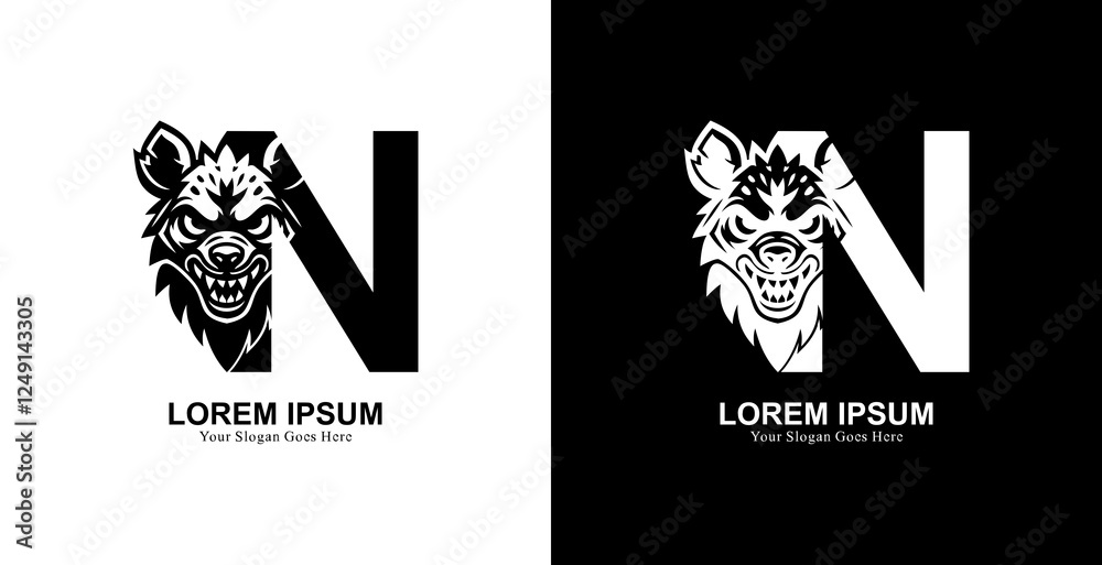 Fototapeta premium The logo design is in the shape of a hyena head combined with the letter N