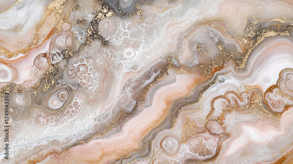 Obraz premium Luxurious abstract marble fluid art design with gold accents, soft pastel hues, and intricate flowing patterns, ideal for elegant decor, branding, creative projects, or sophisticated backgrounds