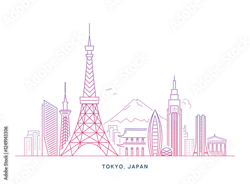 Japan Tokyo Skyline Vector Outline