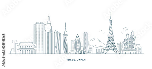 Japan Tokyo Skyline Vector Outline