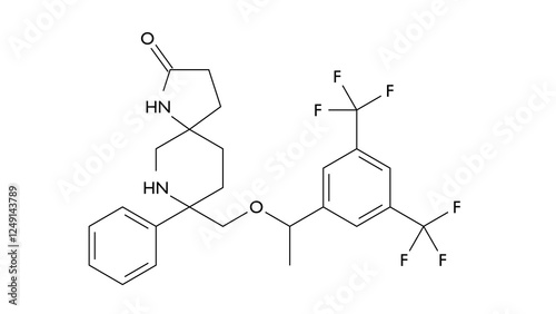 rolapitant molecule, structural chemical formula, ball-and-stick model, isolated image antiemetic agent photo
